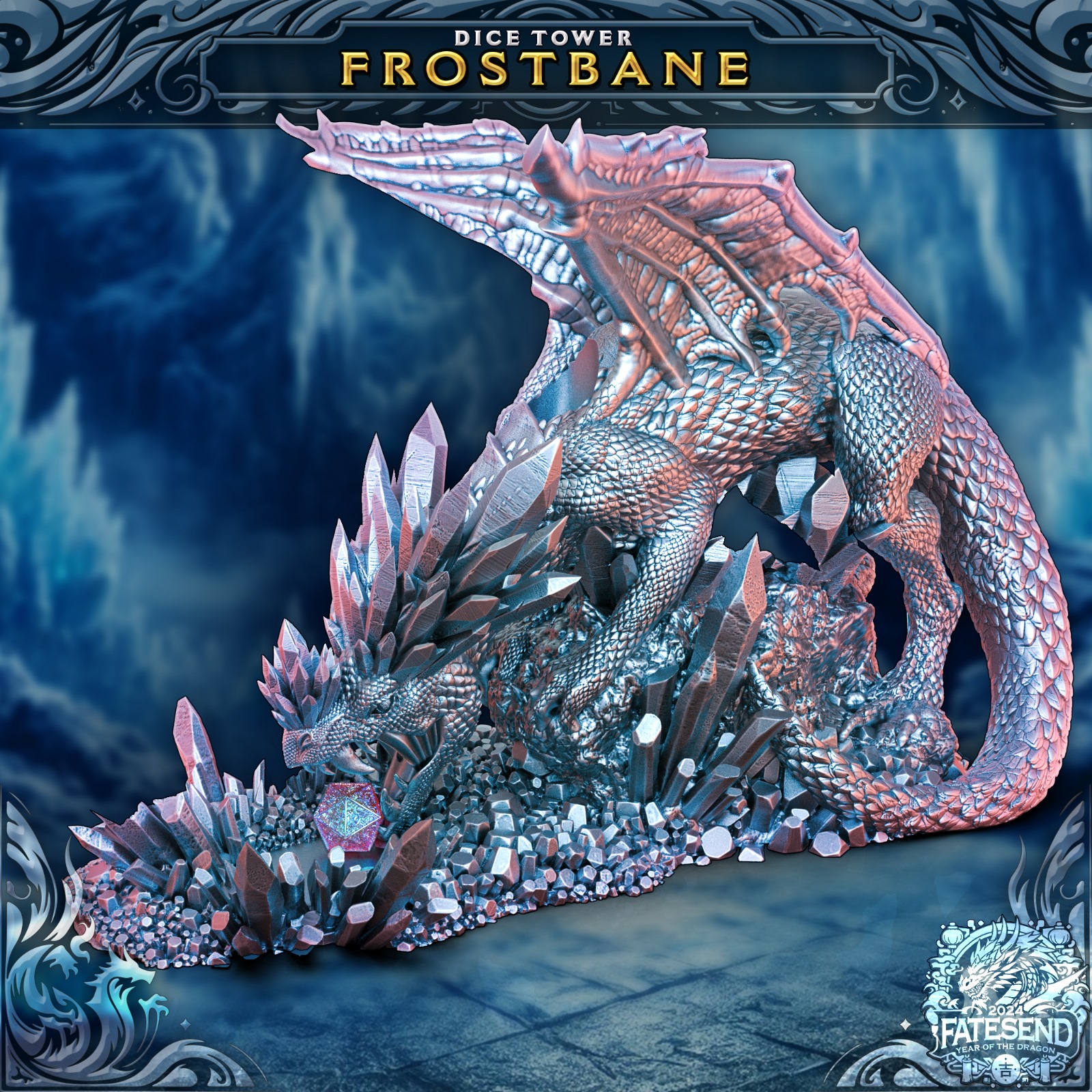 Frostbane the Ice Dragon Dice Tower - SUPPORT FREE!